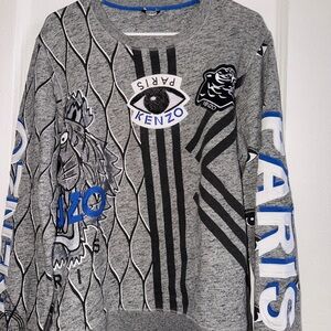 Kenzo Men's Sweater in Gray with Blue Accents